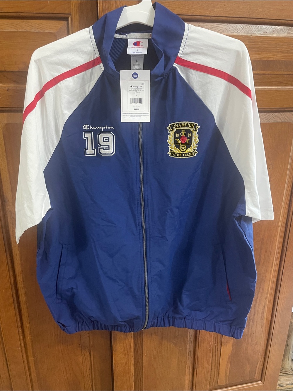 Champion Futbol League Red,White,Blue Athletic Zip NWT Sz. L w pockets